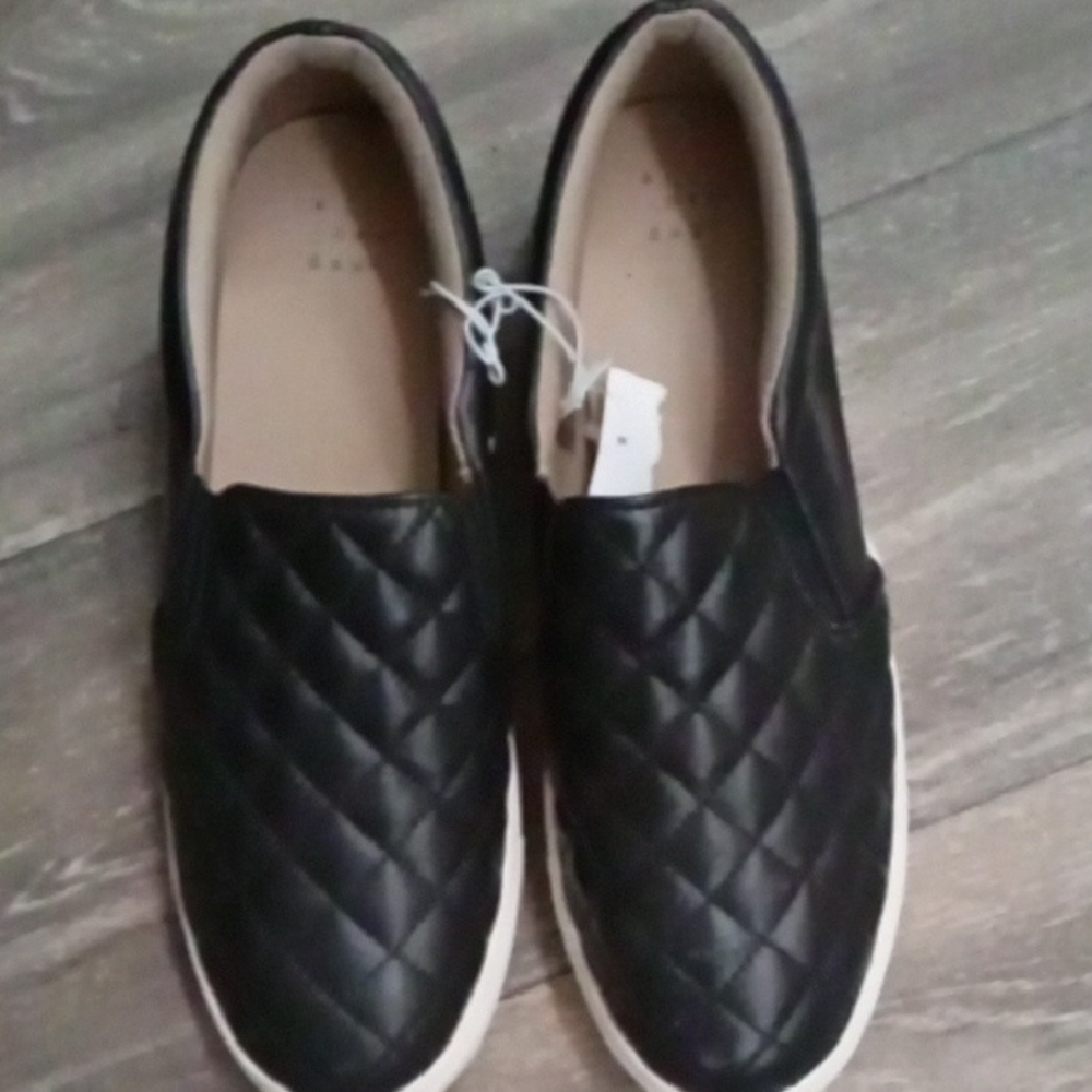 Black Quilted Slip-On Shoes